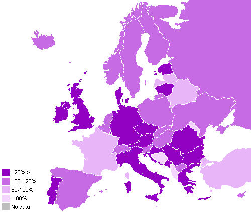 Mobilpenetráció Európában - 2009. március