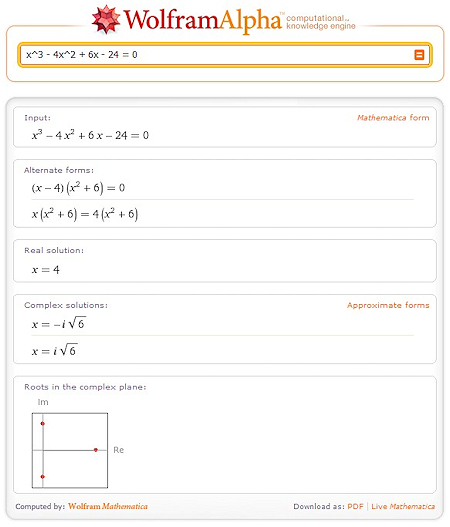 Wolfram Alpha algebrai feladat ábrázolása