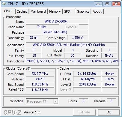 AMD Trinity APU 7317,74 MHz-en