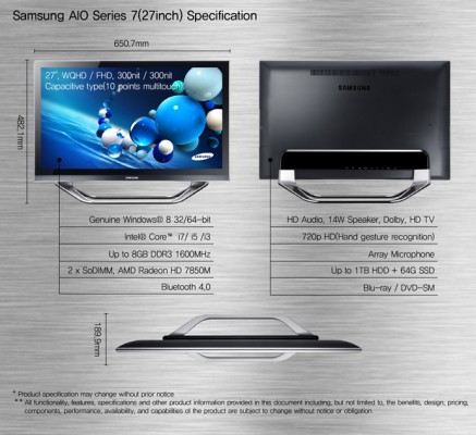 A Samsung Series 5 AIO 27" konfigurációja