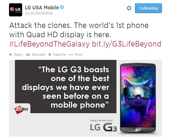 Az LG büszként tweelt QHD-s készülékéről, a G3-ról