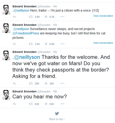 Edward Snowden a Twitteren