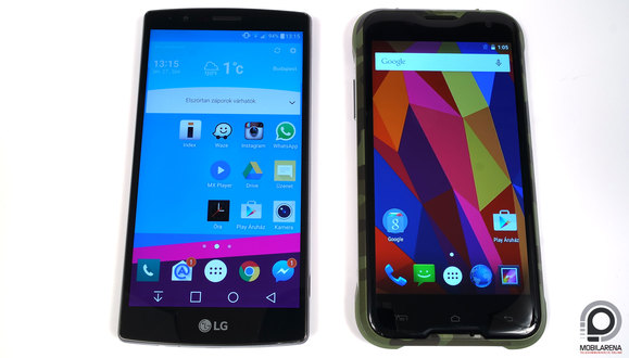 A képen az LG G4 és a BlackView BV5000 néz egymással farkasszemet