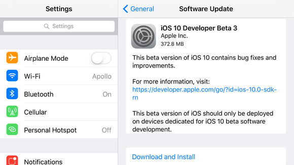 Aki az iOS 10 fejlesztői bétáját használta eddig, az egy érintéssel frissíthet.