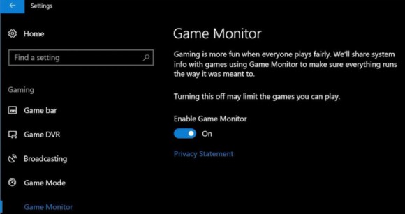 A Windows 10 Fall Creator Update egyik fontos újítása a Game Monitor