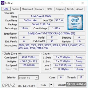 Az Intel Core i7-8700K alapórajelen, és túlhúzva