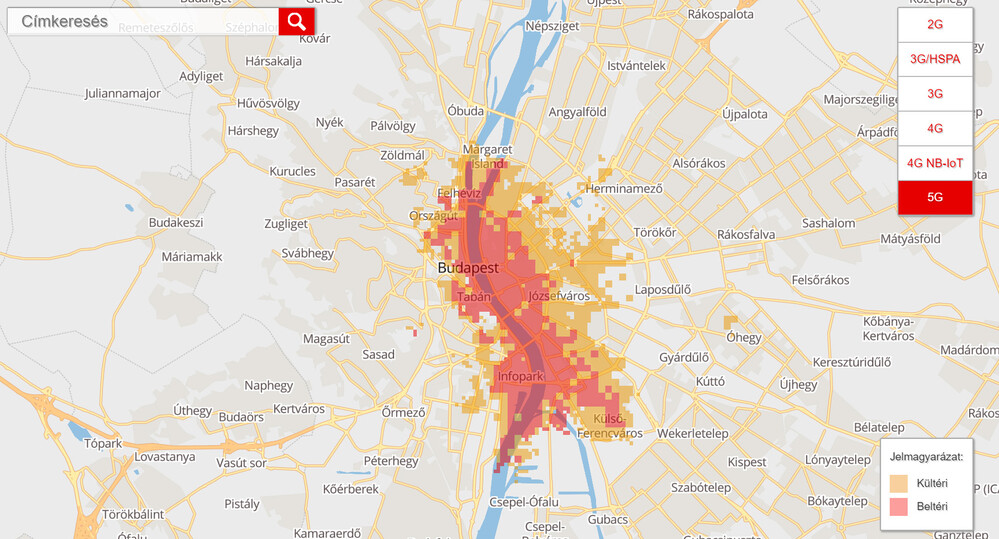A Vodafone Magyarország kül- és beltéri 5G-s lefedettségi térképe, 2019 decemberében