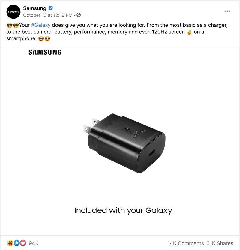 A Samsung közösségi bejegyzése, október közepén