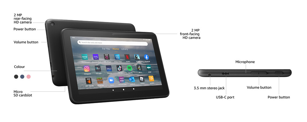 Az Amazon Fire Tablet 7 (2022) jellemzői.