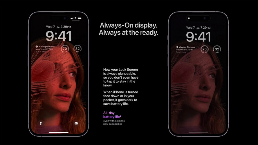 Mindig éber kijelzés az iPhone 14 Pro telefonokban.