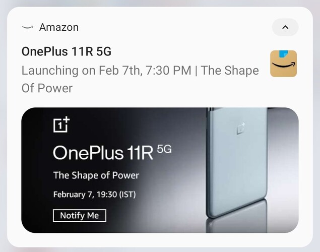 Értesítés az Amazontól arról, hogy érkezik a OnePlus 11R.