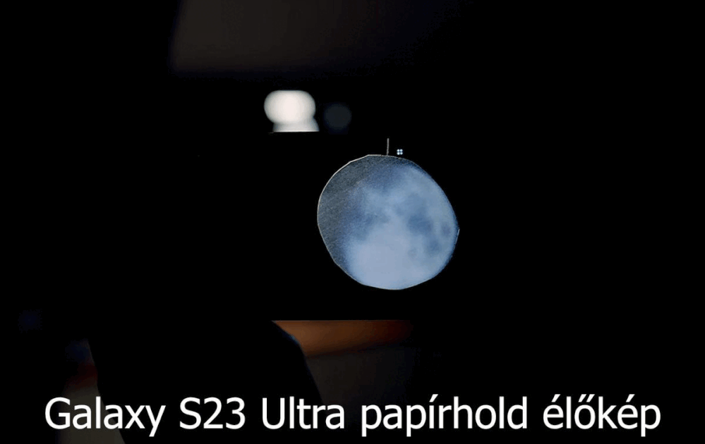 A kivágott papírhold élőképen, majd az S23 Ultra, az iPhone 14 Pro és a Pixel 7 Pro által feldolgozva