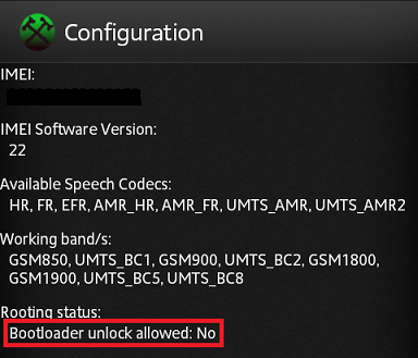 „Bootloader unlock allowed: Yes/No”