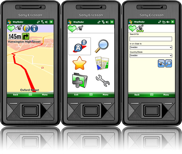 A couple of screenshots of Wayfinder running on Xperia X1