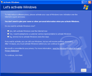Windows XP aktiválás
