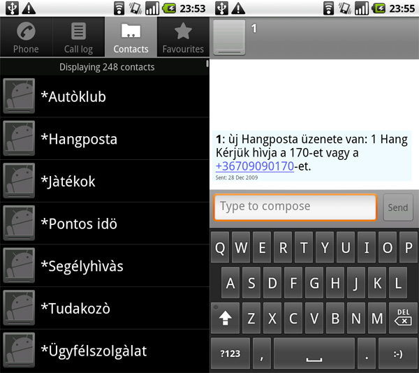 Motorola Milestone menü