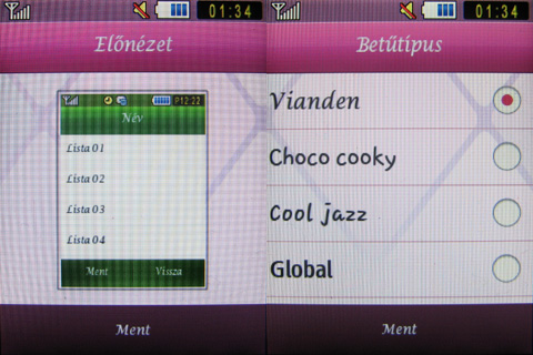 Samsung Diva menu