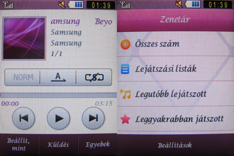 Samsung Diva menu