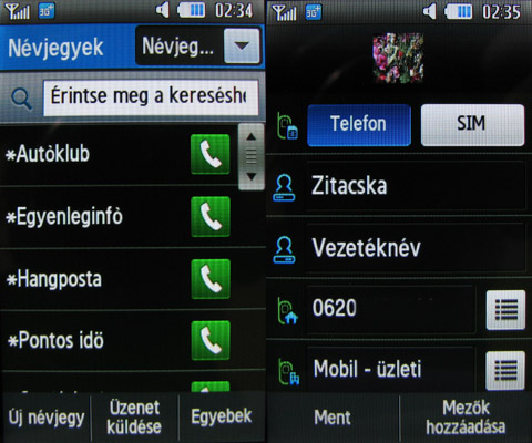 Samsung S5620 menü