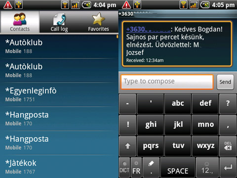 Motorola Quench XT3 menü
