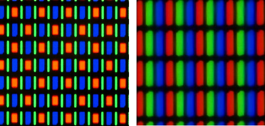 Mikroszkóp alatt a pentile matrix és az RGB matrix