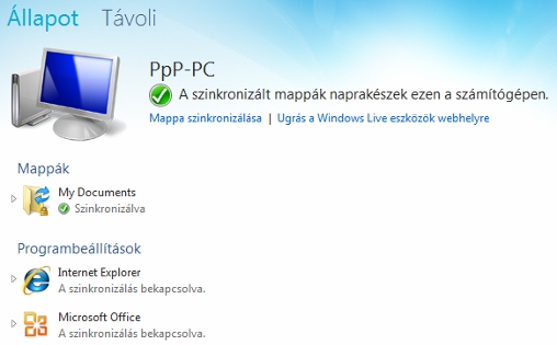 Ilyen a Windows Live Mesh felülete.