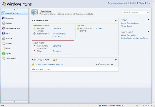 Az Intune kezelőfelülete