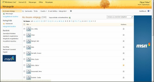 A Hotmail névjegyzéke