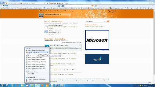 Az Internet Explorer Jump List menüje és a Hotmail kezdőlap a "klasszikus módon" megnyitva...