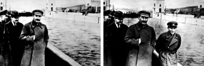 Sztálin rutinszerűen szedette le ellenségeit, kegyvesztetteit a fotókról. Ezen a képen például egy népbiztos esett áldozatul a „radírnak”.