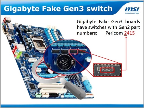 A Gigabyte kapcsolóáramköre, ami az MSI szerint a PCI Express 2.0 támogatáshoz elég