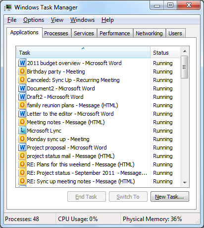 A Windows 7 Feladatkezelője, és a felhasználói szokások eloszlásának aránya