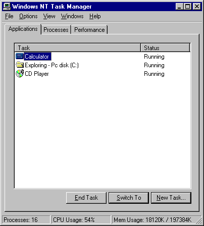 A Windows NT 4.0 és az XP Feladatkezelője