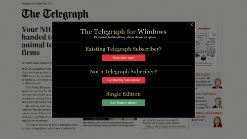 A The Daily Telegraph alkalmazása többféle fizetési metódust kínál