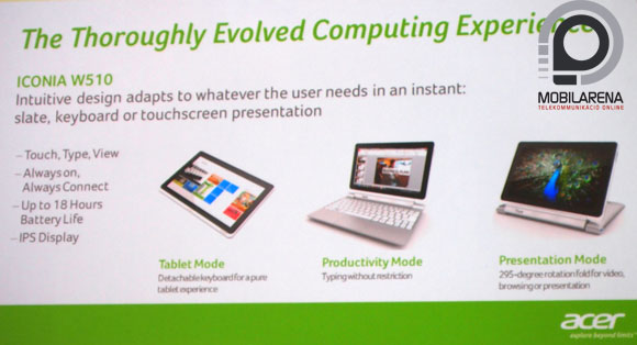 A legfontosabb tulajdonságok a W510-ről az Acer szerint