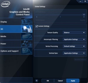 Az Intel driver beállításai