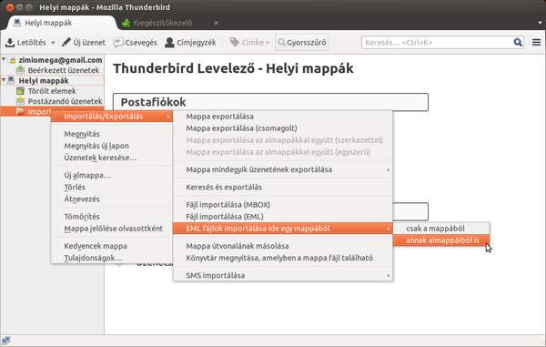 Az ExportImportTool plugin segít az EML mappák és almappák tartalmának beillesztésében