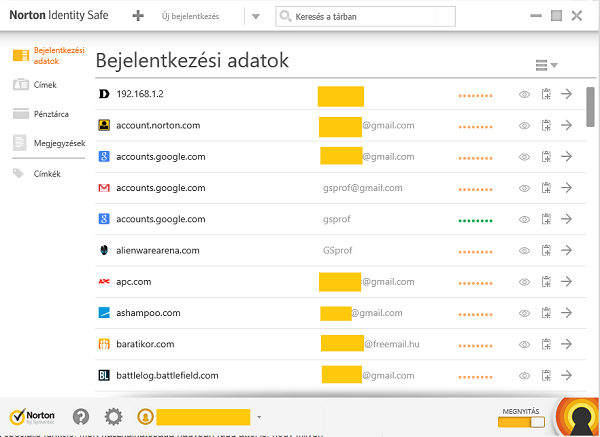 Norton Identity Safe – Bejelentkezési adatok