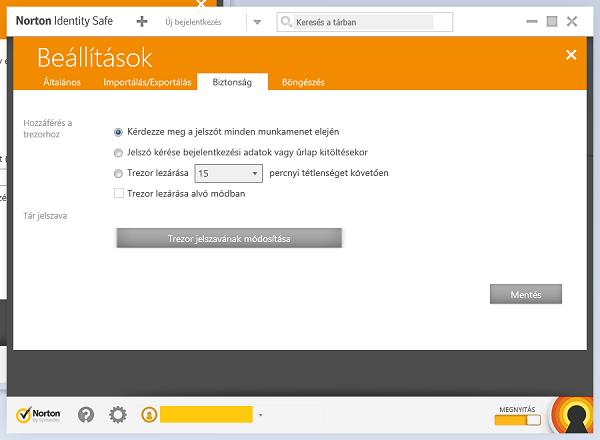 Norton Identity Safe – Beállítások – Biztonság