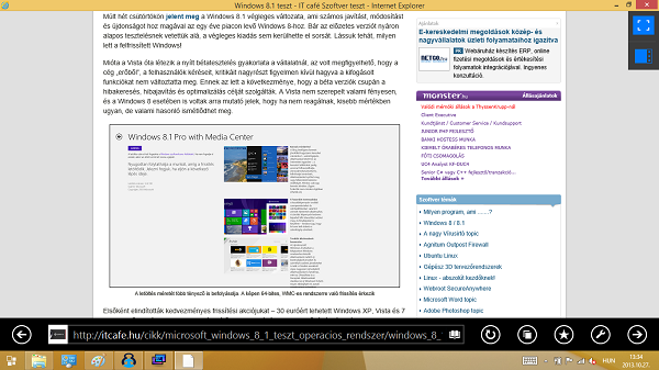 Modern felületű Internet Explorer 11 futtatása ablakban