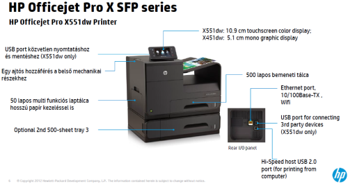 A HP Officejet Pro X egyfunkciós készülék tulajdonságai