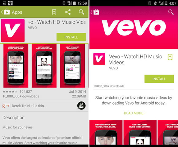 Google Play Áruház frissített felülete