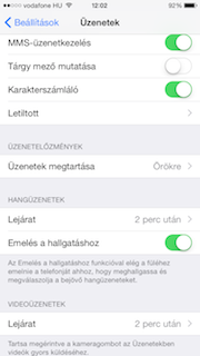 iOS 8 üzenetek beállításai