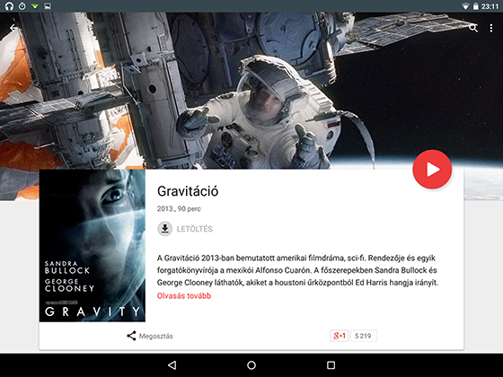 A Play Filmek szolgáltatás a Google Nexus 9-en 