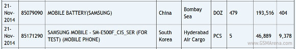 Samsung SM-E500F egy beszállítói listában