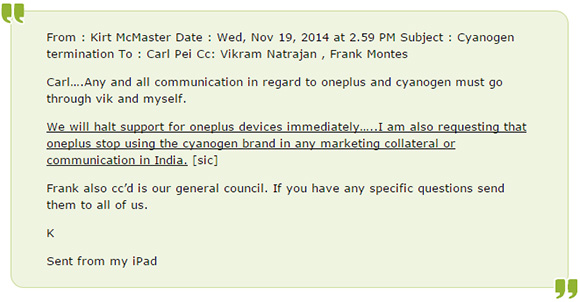 Egy email a Cyanogenmodtól a OnePlus alapítójának