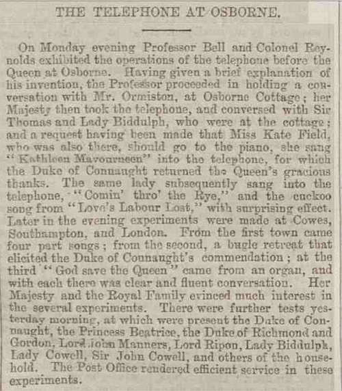 Beszámoló Viktória királynő első telefonálásáról