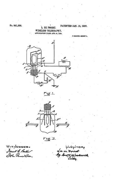 Az első trióda, az Audion szabadalmi leírása
