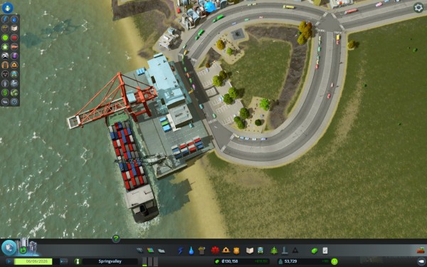 Teherkikötő, éppen érkező uszállyal