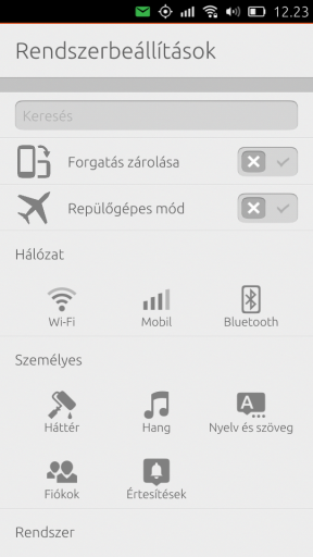 A BQ Aquaris E4.5 Ubuntu Edition beállításai nem sok extra opciót rejtenek